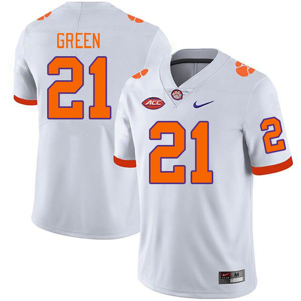 Men's Clemson Tigers Jarvis Green #21 College White NCAA Authentic Football Stitched Jersey 23TD30GH